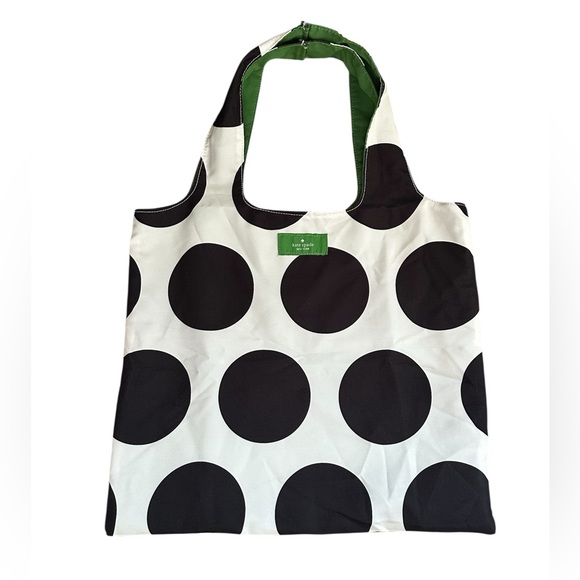 Kate Spade Reversible Tote Black & White Polka Dot / Green Bag - Picture 2 of 7